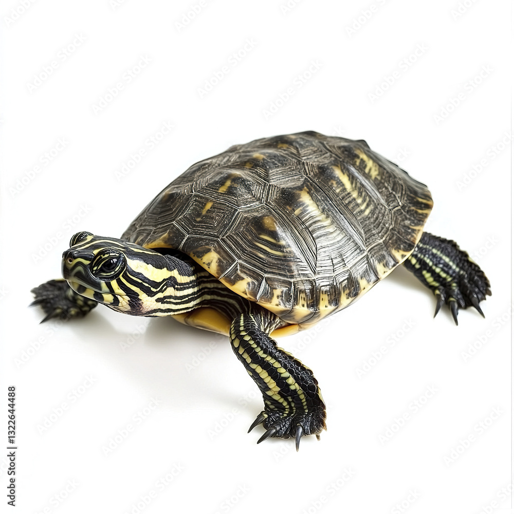 Poster turtle isolated on white background with detailed shell pattern