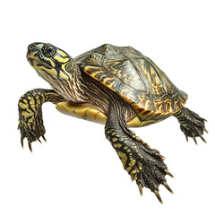 Turtle isolated on white background, detailed shell and claws visible