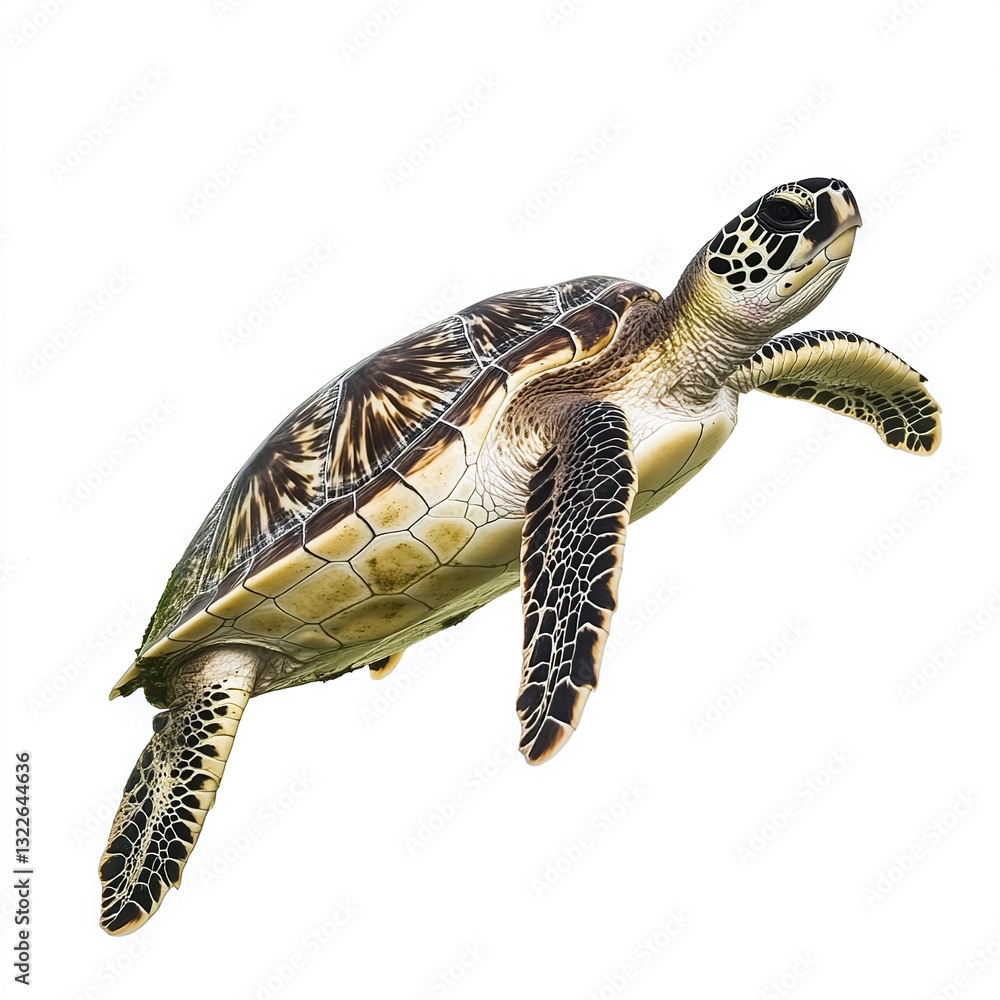 Poster turtle isolated on white background, showcasing detailed shell pattern
