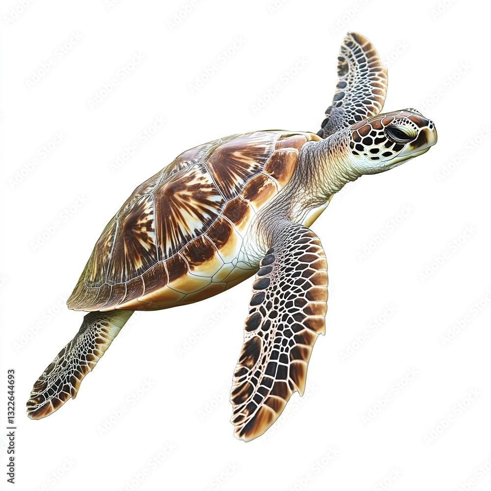 Poster turtle isolated on white background, showcasing detailed shell pattern