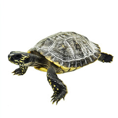 Fototapeta premium Turtle isolated on white background, showcasing its detailed shell