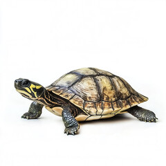 Obraz premium Turtle isolated on white background, showcasing its detailed shell