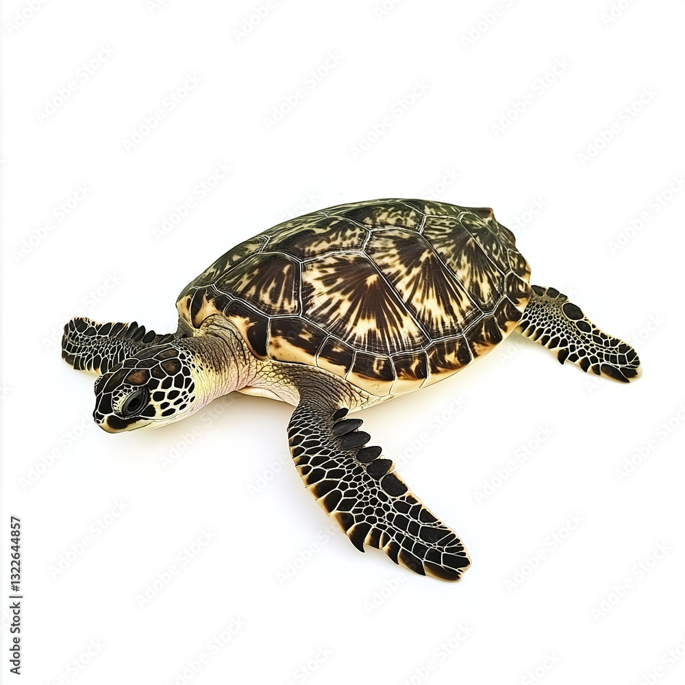 Poster turtle isolated on white background with detailed shell pattern