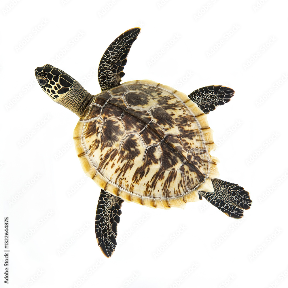 Poster turtle isolated on white background, showcasing its patterned shell