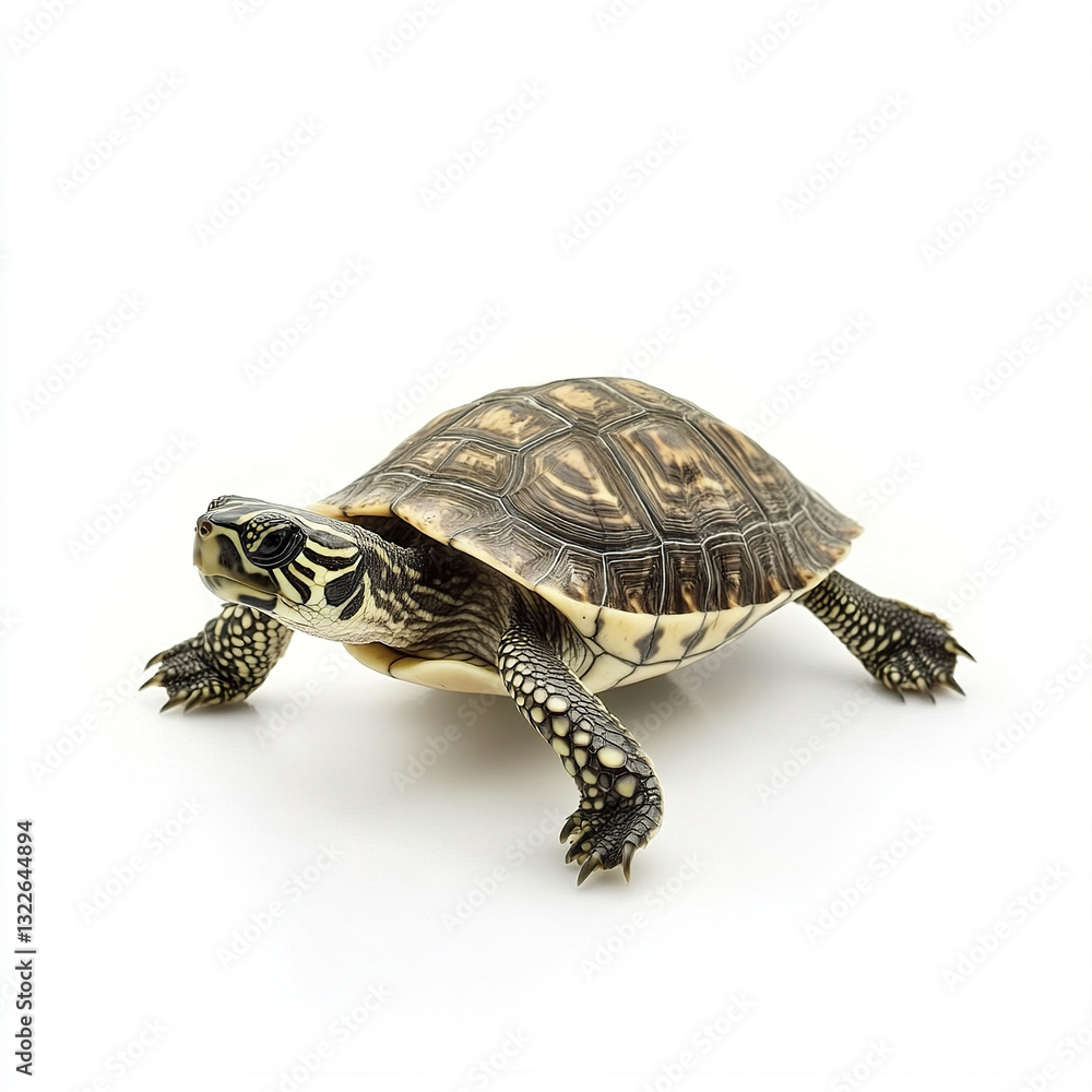 Poster turtle isolated on white background with detailed shell pattern