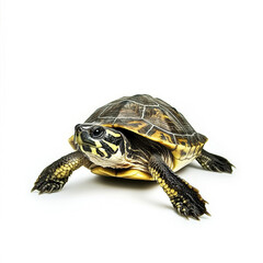 Obraz premium Turtle isolated on white background, showcasing its detailed shell