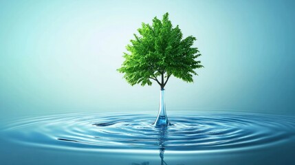 A small tree growing from a single droplet of water