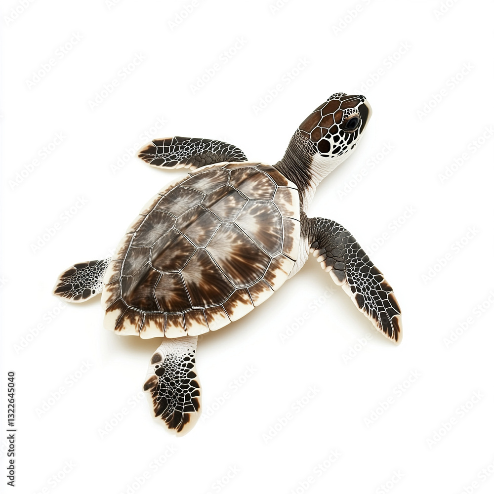 Poster turtle isolated on white background, showcasing detailed shell pattern