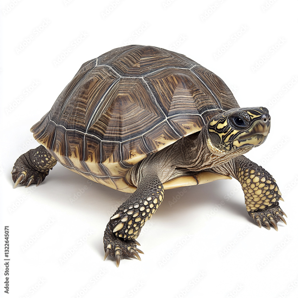 Poster turtle isolated on white background with detailed shell pattern