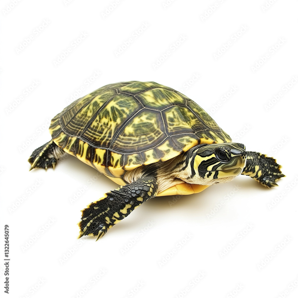 Poster turtle isolated on white background with detailed shell pattern