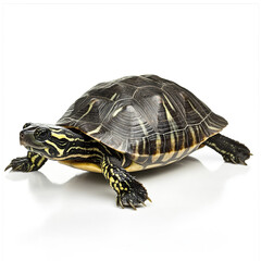 Obraz premium Turtle isolated on white background, showcasing its detailed shell