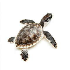 Turtle isolated on white background, showcasing detailed shell pattern