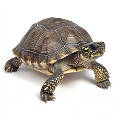 Turtle isolated on white background with detailed shell pattern