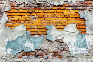 Weathered Brick Wall with Peeling Plaster