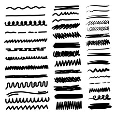 Obraz premium Set of artistic pen brushes. Hand drawn grunge strokes. Doodle lines, various dividers for web sites. Vector illustration
