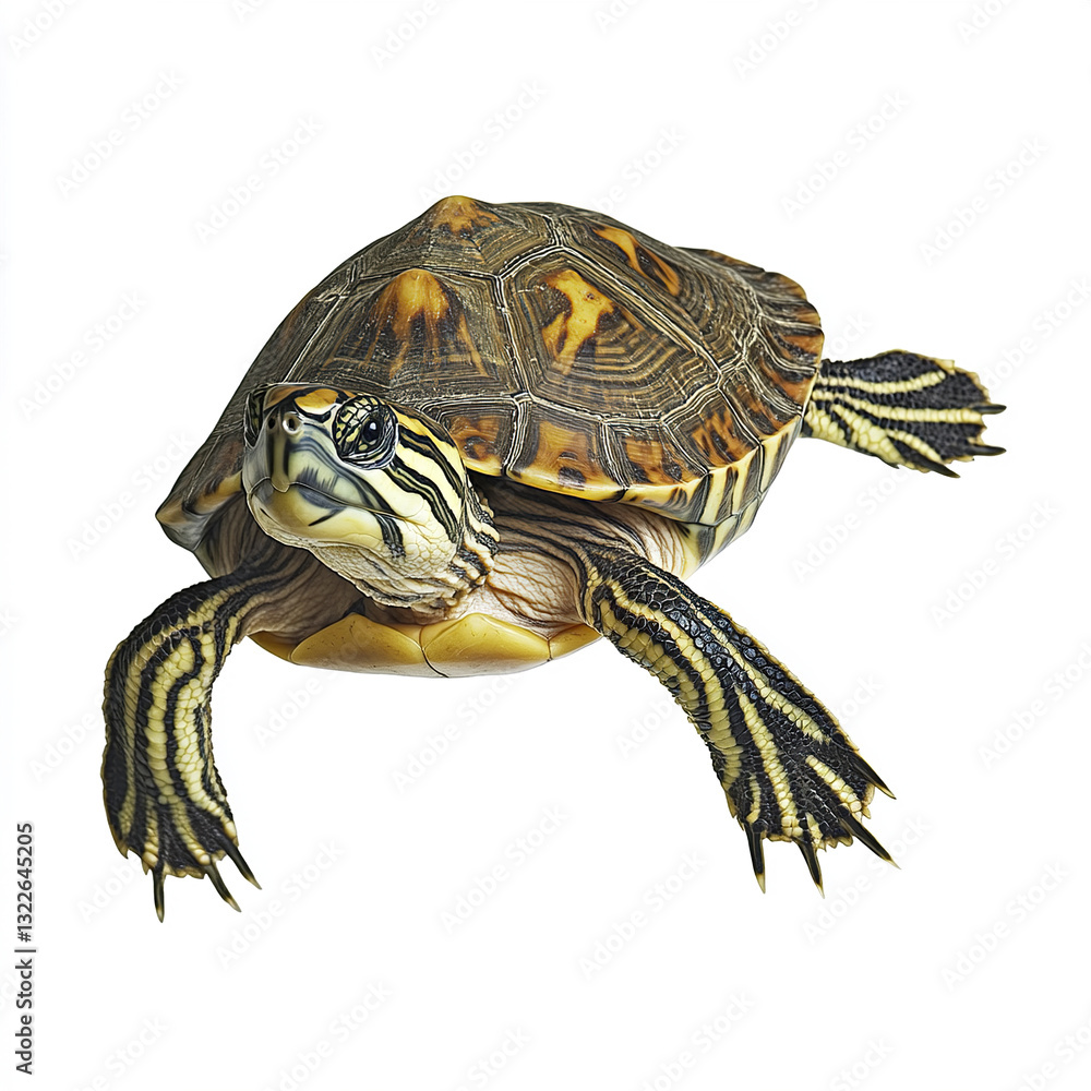 Poster turtle isolated on white background, showcasing detailed shell pattern