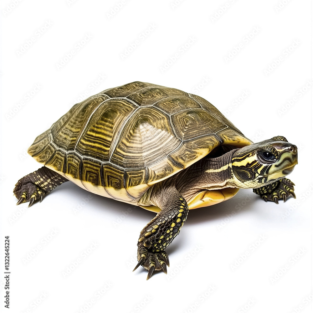 Poster turtle on white background, showcasing detailed shell pattern
