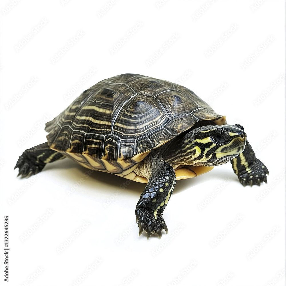 Poster turtle isolated on white background, showcasing detailed shell pattern