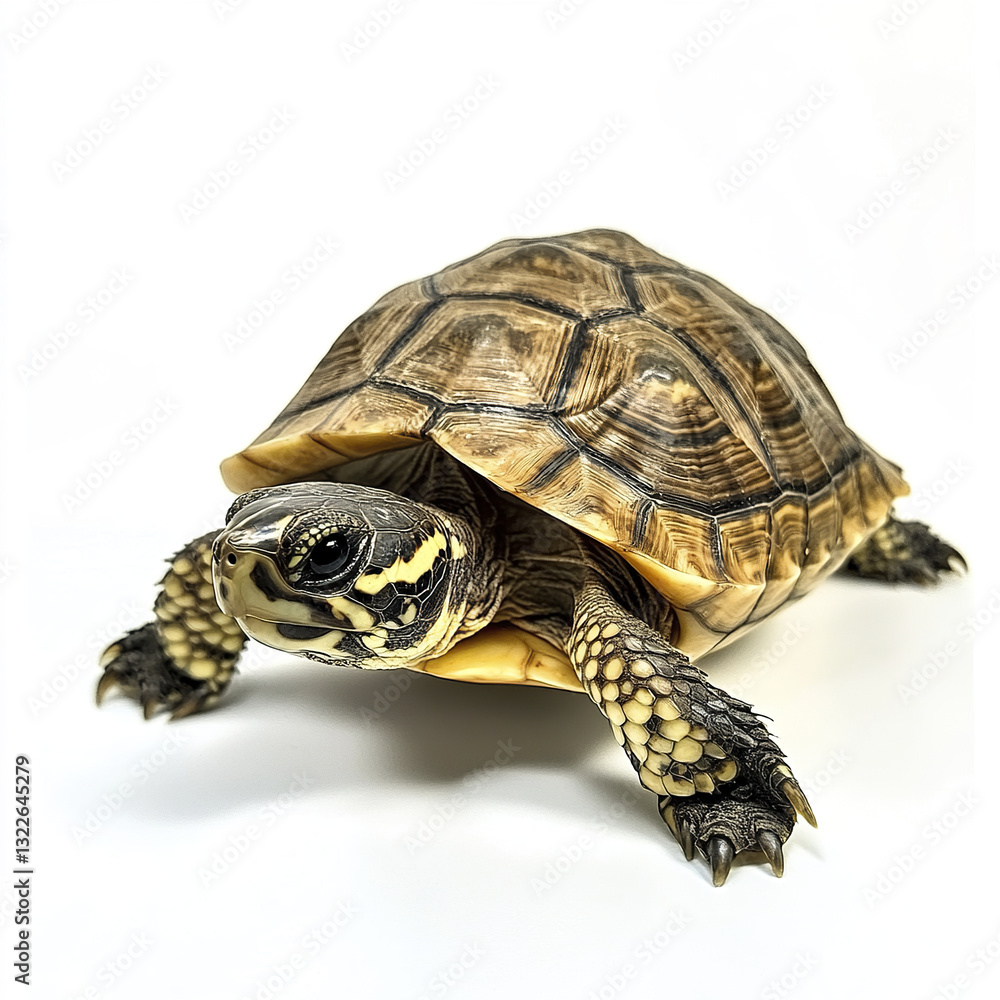 Poster turtle isolated on white background, showcasing detailed shell pattern
