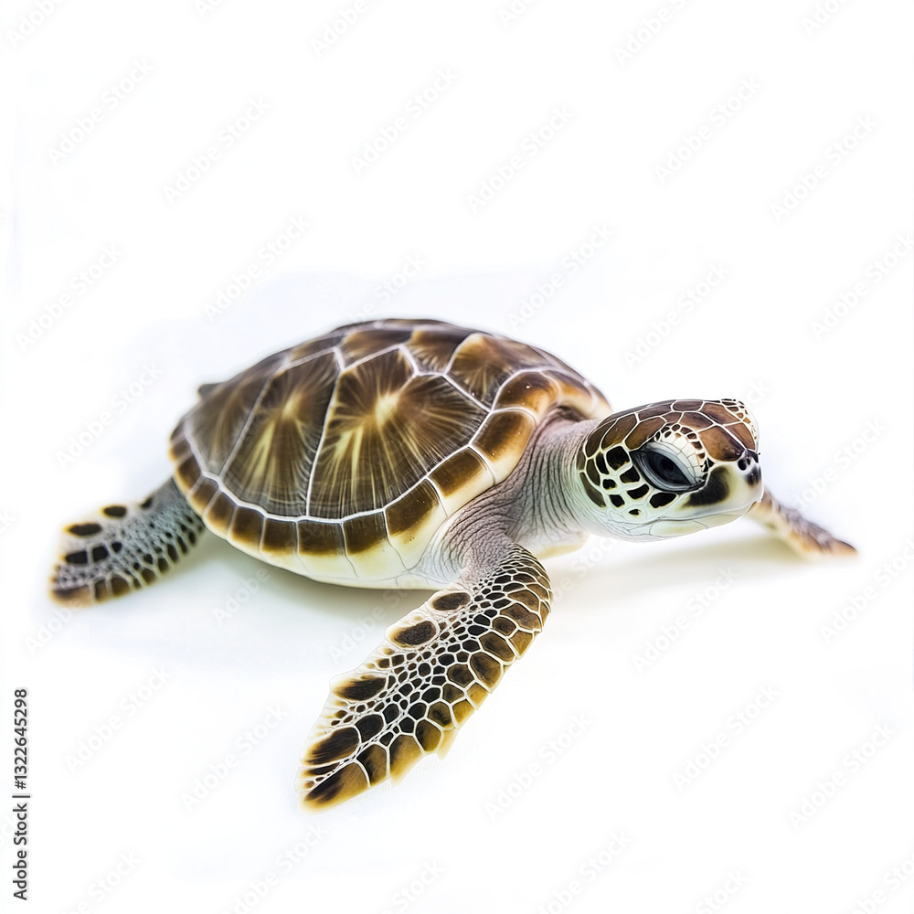 Poster turtle isolated on white background, showcasing intricate shell patterns