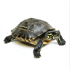 Obraz premium Turtle isolated on white background, showcasing detailed shell pattern