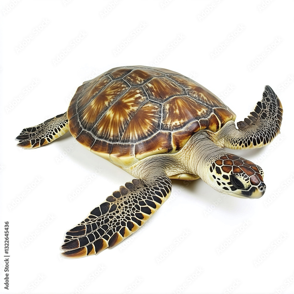 Poster turtle isolated on white background, showcasing detailed shell pattern