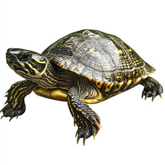 Fototapeta premium Turtle isolated on white background, showcasing detailed shell pattern