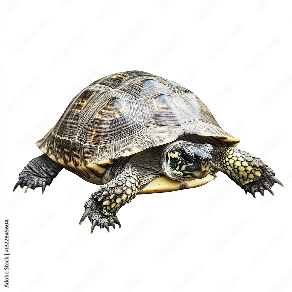 Poster turtle isolated on white background, showcasing detailed shell pattern