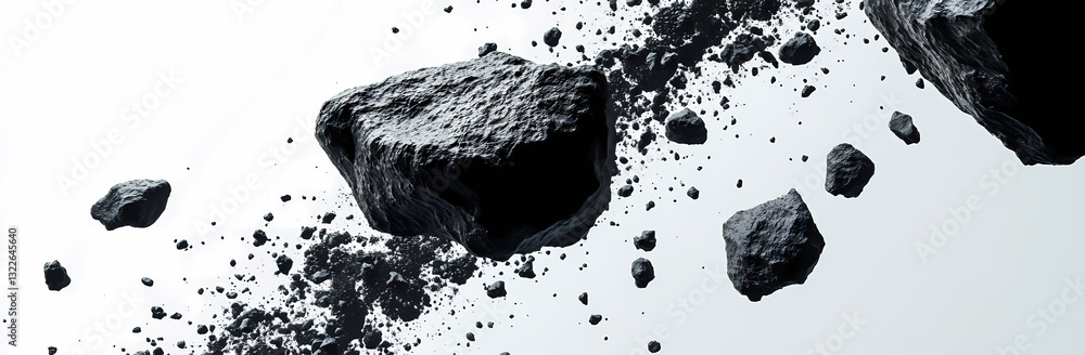 Poster celestial dance: a dramatic visual of asteroids hurtling through the inky expanse of space. the imag