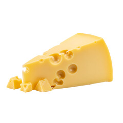 Cheese Wedge with Crumbles on White Background, Transparent PNG 