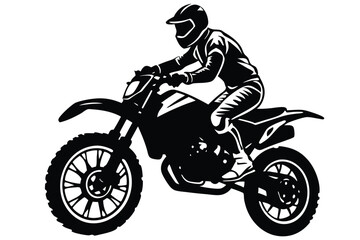 Black and White Motocross Rider Silhouette Vector