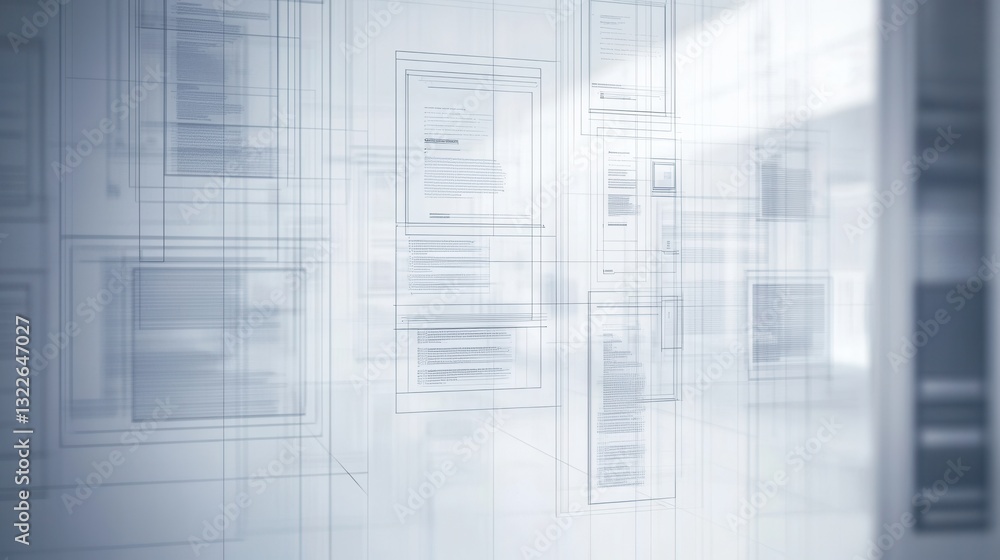 Aufkleber Sleek UIUX wireframe style background featuring floating design elements and transparent overlays for digital branding resources