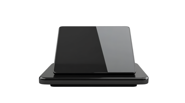 Modern black laptop on soft plaid fabric, a workspace essential for productivity and connectivity