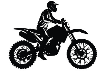 Black and White Motocross Rider Silhouette Illustration Vector