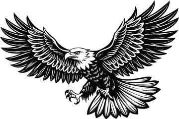 Obraz premium Bald Eagle Silhouette vector style lack and white flat vector art of a bald eagle