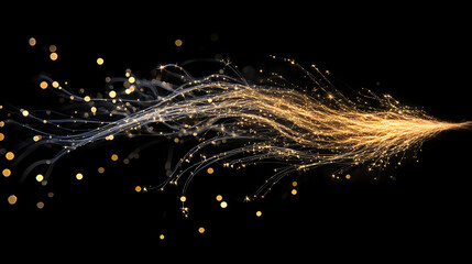 Dainty golden sparks dancing in darkness, whimsical sparkles, celestial tendrils. Celestial Sparks. Illustration