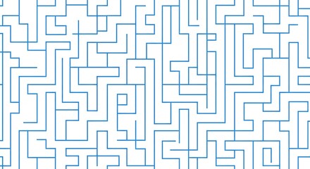 複雑な迷路模様 青と黒のラインが幾何学的に織りなす抽象的背景