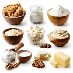 Fototapeta premium A diverse array of colorful baking essentials featuring various types of food on a bright white background