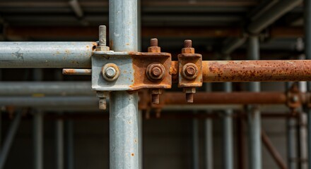 錆びた鉄骨 重厚な質感 日光浴びて輝く