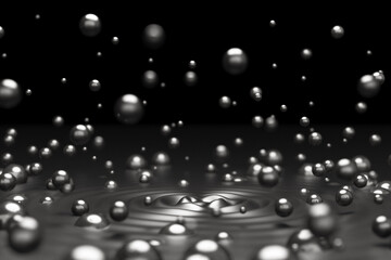 Luxury drop of black dark water bubbles sphere float. black liquid ripple waves. molecule or particle of petroleum crude oil. black crystal ball. abstract background. 3D illustration.