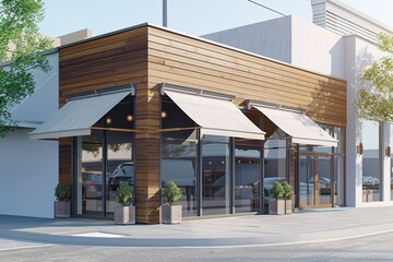 Newly Constructed Retail and Business Building with an Awning, Offering Space for Purchase
