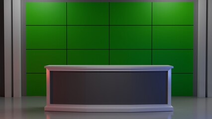 3D Virtual TV Studio News, Backdrop For TV Shows .TV On Wall.3D Virtual News Studio Background,3d illustration