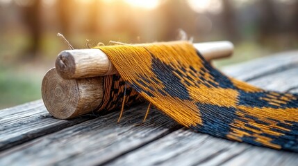 The intricate geometric patterns and vibrant colors of the Kente cloth weaving in progress showcase the meticulous craftsmanship and cultural significance of this traditional art form.