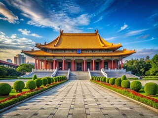Fototapeta premium Sun Yat-Sen Memorial Hall Taipei: Majestic Architecture & Blue Sky