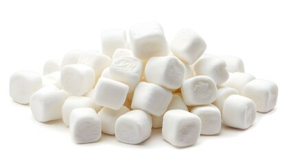 A pile of mini white puffy marshmallows on white