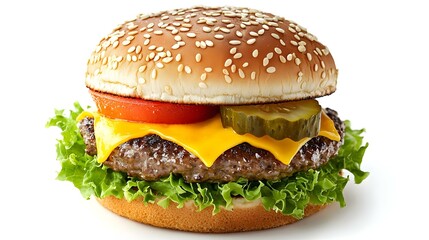 A juicy cheeseburger with a sesame seed bun