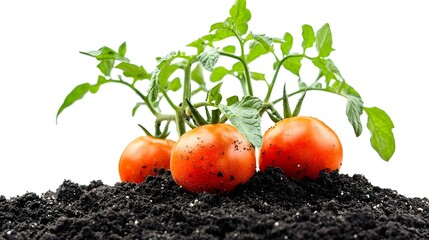 Tomato plant with soil isolated on white