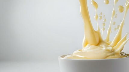 Pouring condensed milk on white background