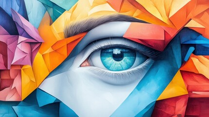 Fototapeta premium Abstract eye, vibrant geometric art.