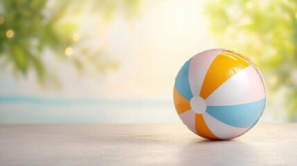 A 3D beach ball made of plastic with vibrant pastel colors set against a light backdrop, perfect for adding a pop of color to any summer beach party or tropical themed event.